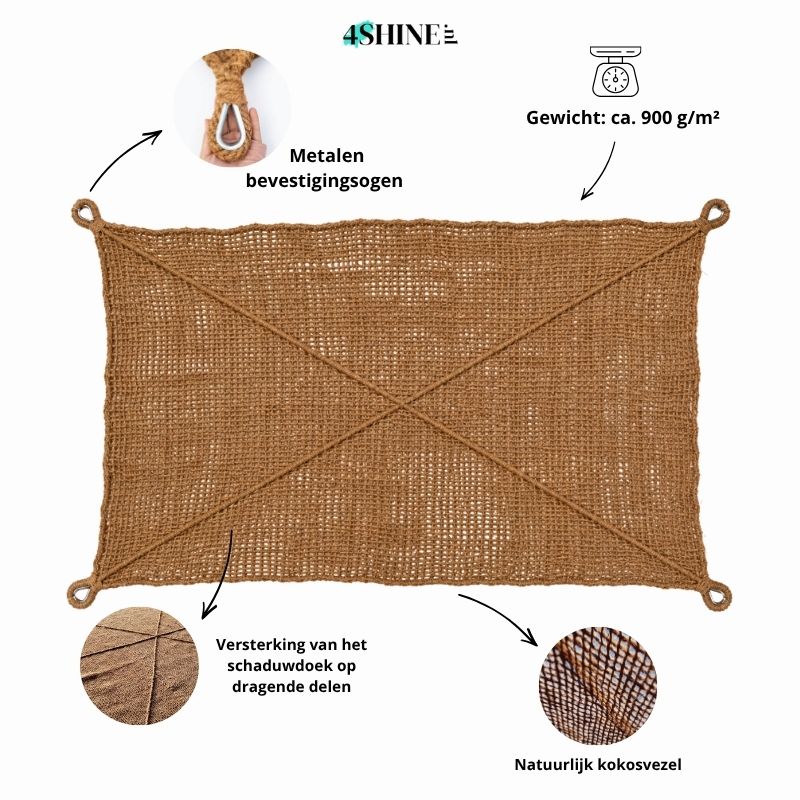 Kokos schaduwdoek rechthoekig - specificaties