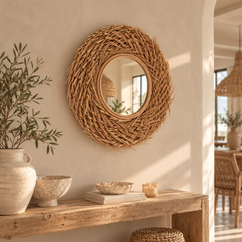 Rotan spiegel XL- ronde rotan spiegel - 4Shine