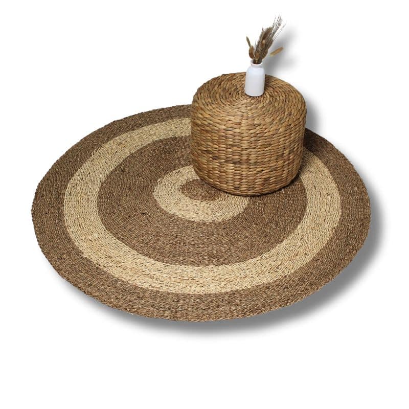 Rond vloerkleed zeegras + palm met Poef S