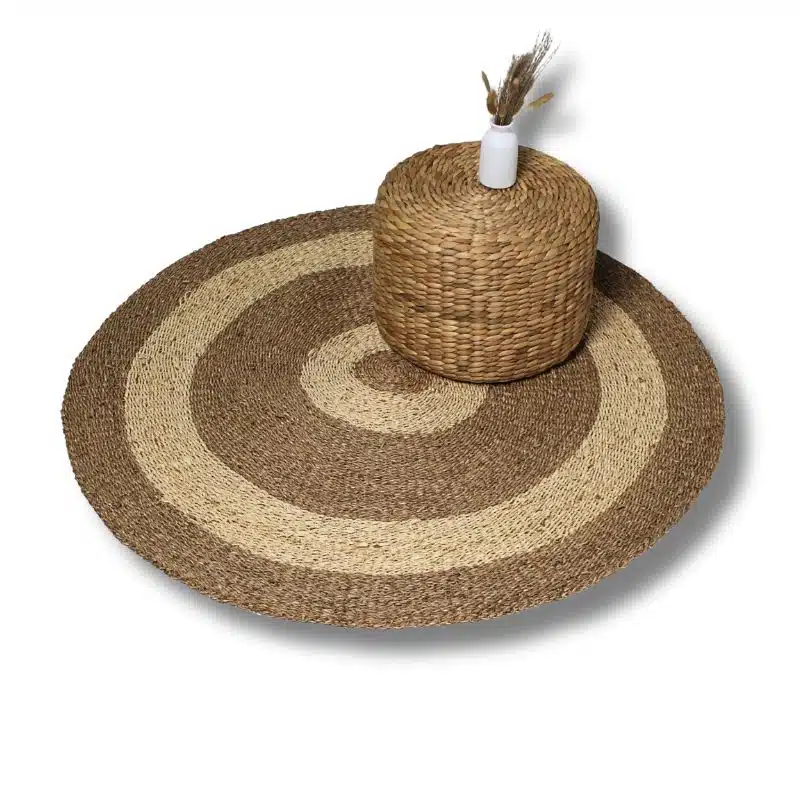 Rond vloerkleed zeegras + palm met Poef S Rond vloerkleed zeegras + palm met Poef S
