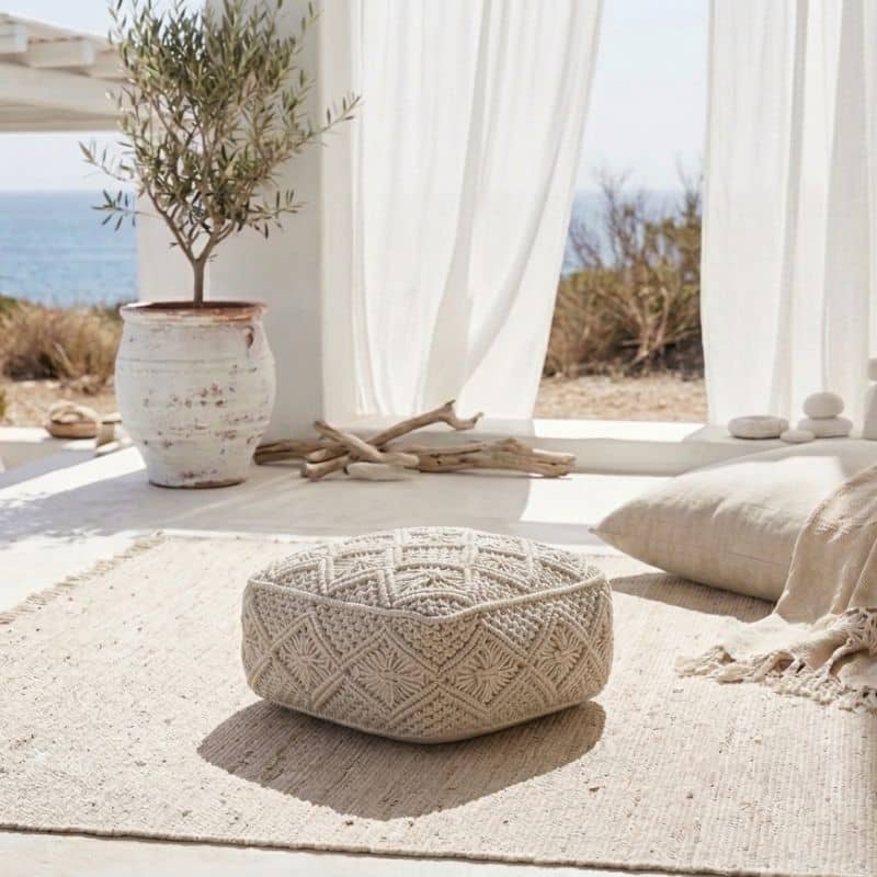 Macramé poef vierkant - 40x40x15 cm - 4shine