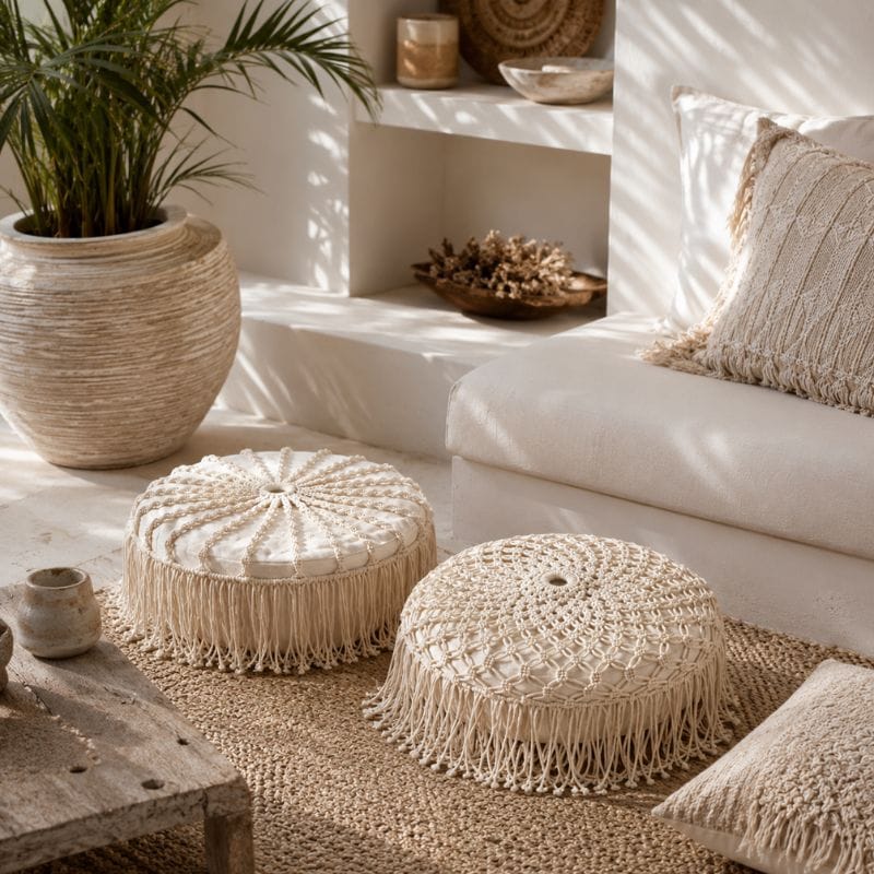 Macramé poef D40x15 cm - set 2 poefjes - 4shine