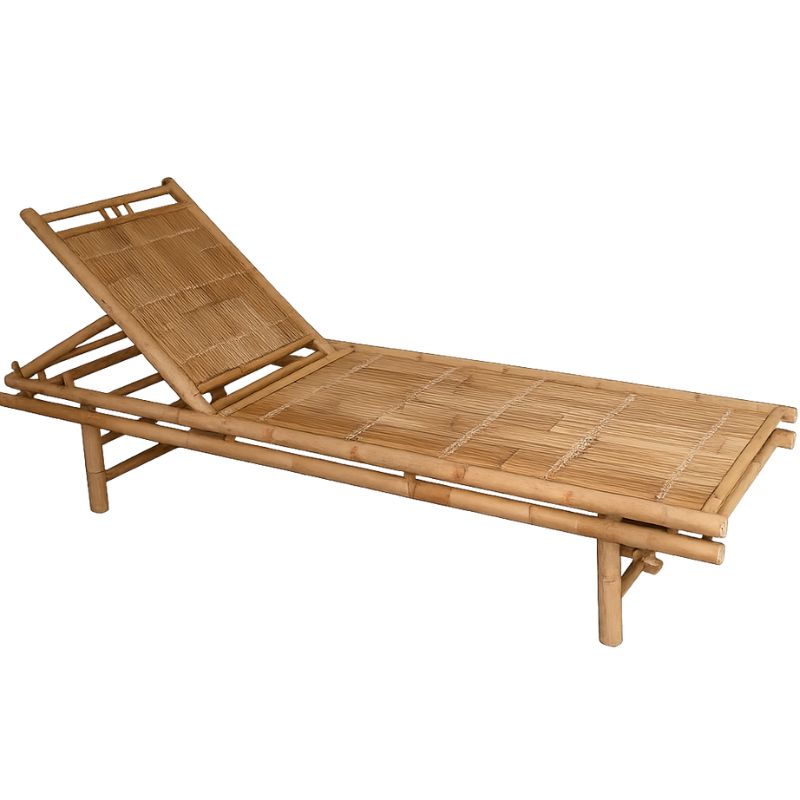 Bamboo lounge chair with an adjustable backrest on a white background